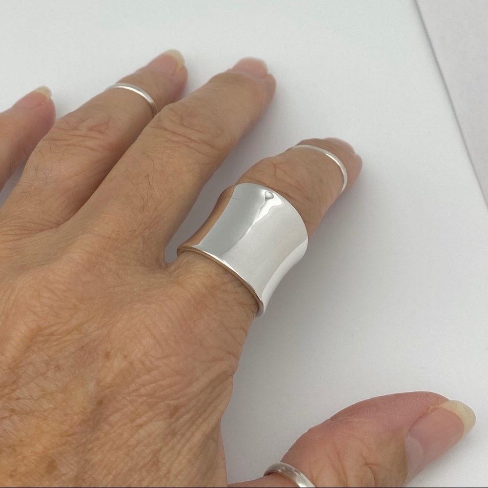 Sterling Silver Boho Cancave Ring, Statement Ring… - image 8